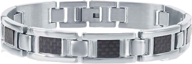 Mens Stainless Steel Black Carbon Fiber Link Bracelet