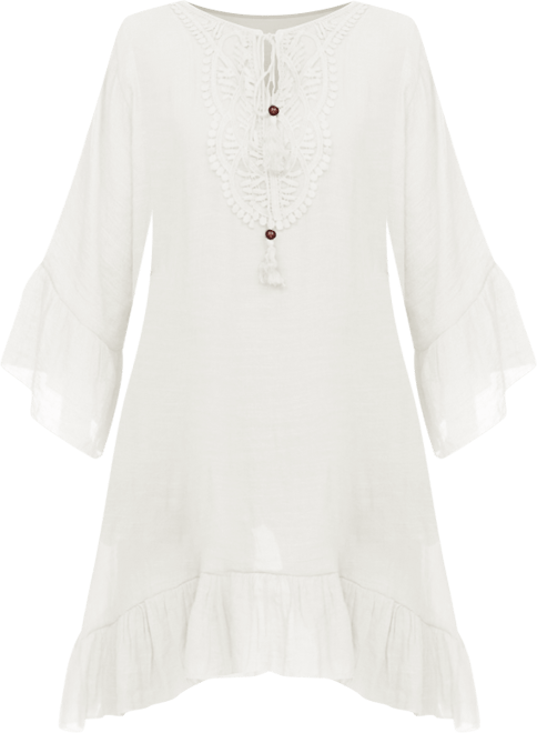 Women's Sheer Crochet Knee Length Cover Up Dress