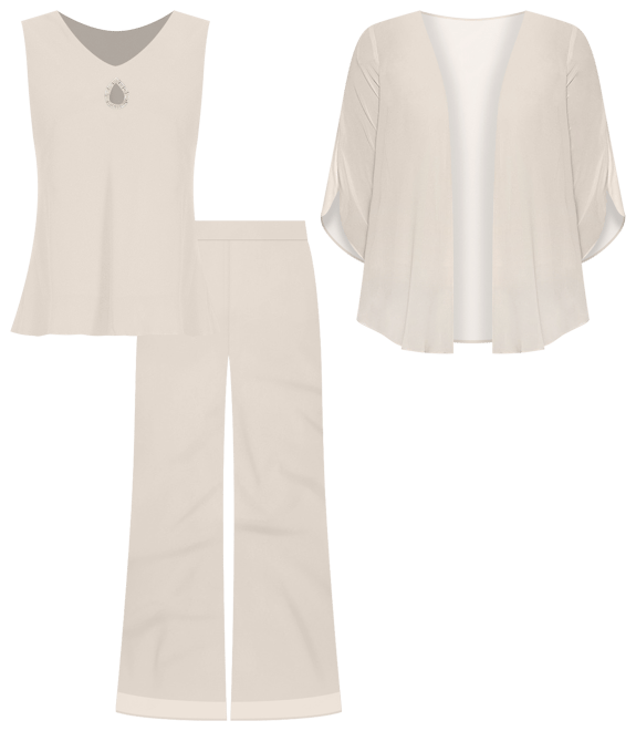 Marina Keyhole V-Neck Chiffon 3/4 Sleeve 3-Piece Pant Set | Dillard's
