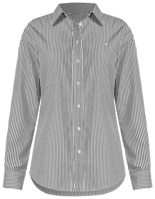 Lauren Ralph Lauren Plus Size Easy Care Striped Print Point Collar  Shirttail Hem Long Sleeve Shirt