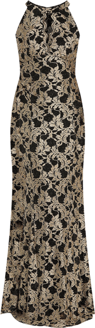 r&m richards keyhole halter dress R&M Richards multi-metallic keyhole formal dress
