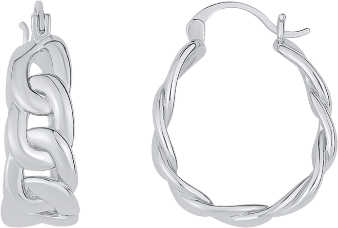 Silver Plated Curb Chain Hoop Earring