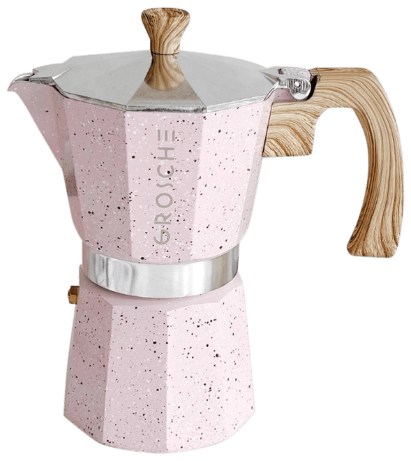 Grosche Milano Stone Stovetop Espresso Coffee Maker and Turbo Milk Frother, Pink