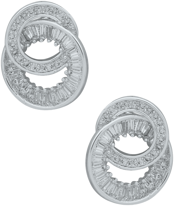 Silver-Tone Cubic Zirconia Double Circle Button Earrings