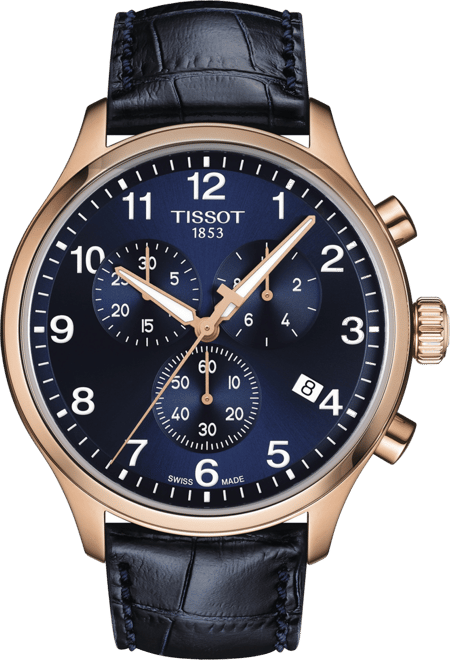 Men's Swiss Chronograph Xl Classic Blue Leather Strap Watch 45mm