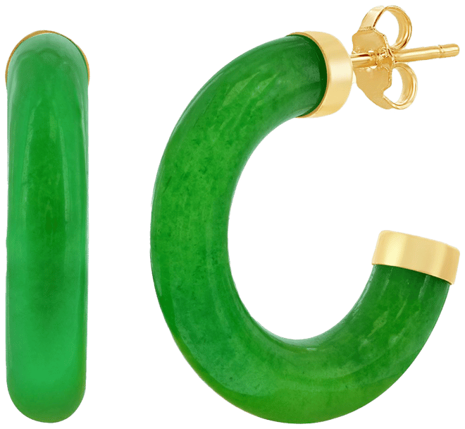 Jade hoop earrings store in 14k gold