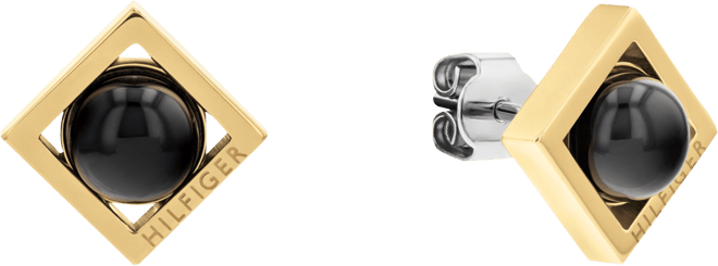 Women's Onyx Circle Gold-Tone Stainless Steel Earring