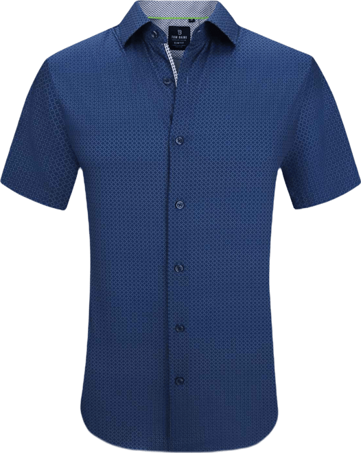 Men's Slim Fit Short Sleeve Performance Stretch Button Down Dress Shirt