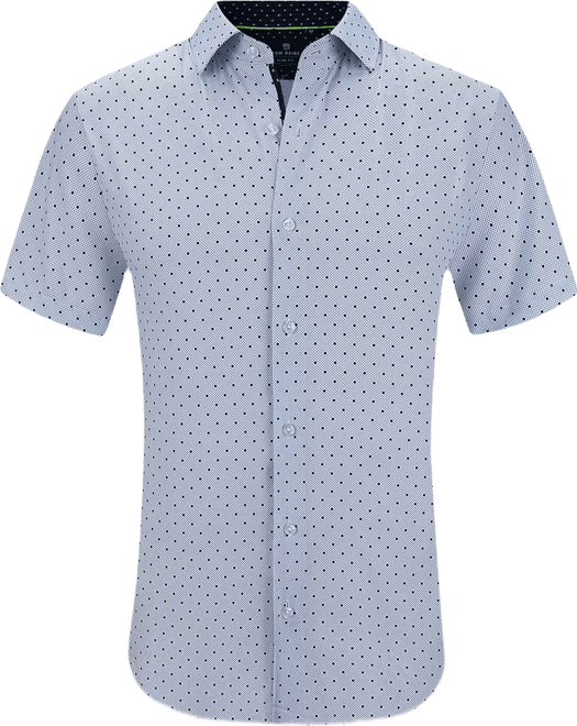 Men's Slim Fit Short Sleeve Performance Stretch Button Down Dress Shirt