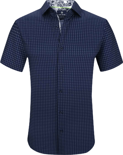 Men's Slim Fit Short Sleeve Performance Stretch Button Down Dress Shirt
