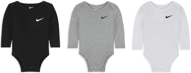 Nike Essentials Baby (0-9M) 3-Pack Long Sleeve Bodysuits