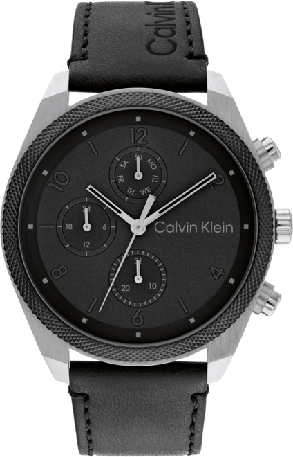 Calvin klein black leather watch online