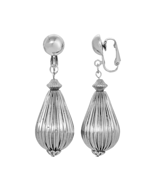 Corrugated Teardrop Clip Earrings