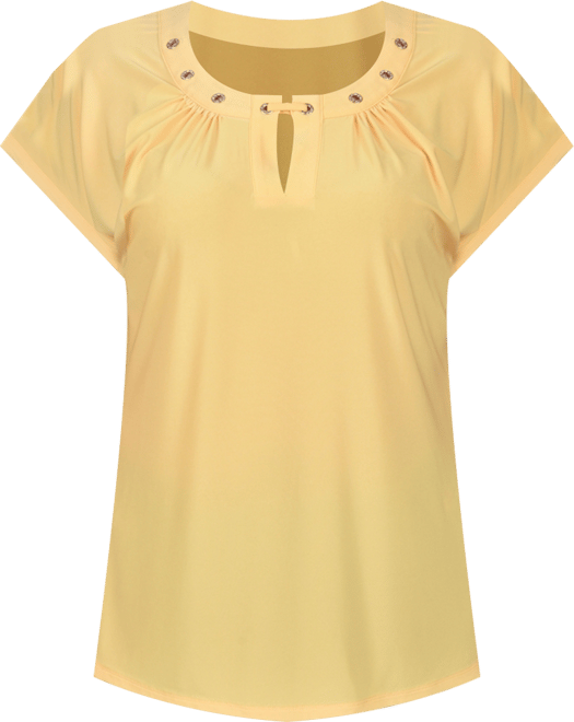 Women's Short Extended-Sleeve Grommet Neck Knit Top