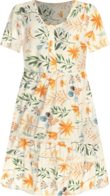 Women's Floral Short Sleeve Knee Length Dress