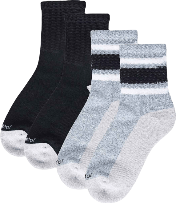 Men's Diabetic Vintage-like Stripe Half Cushion Quarter Socks, Pair of 2