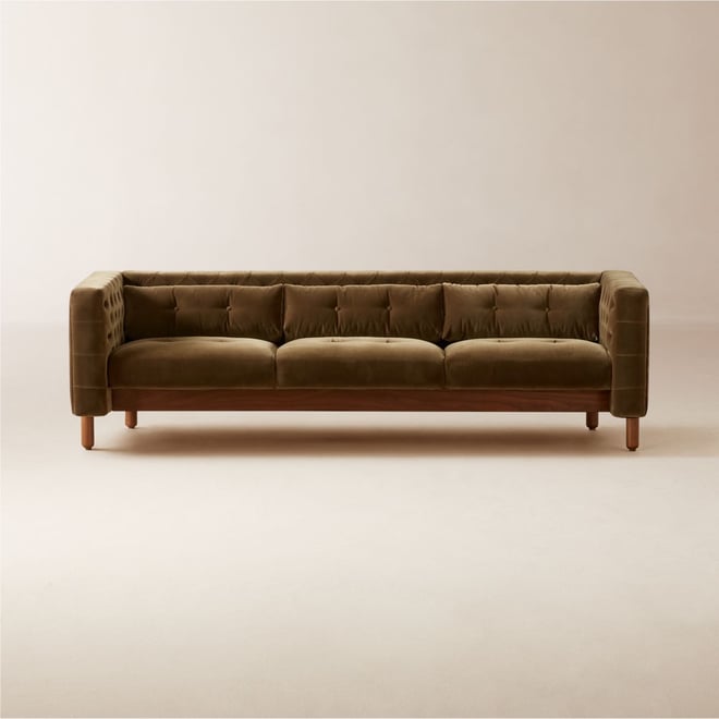 Green velvet deals tufted couch