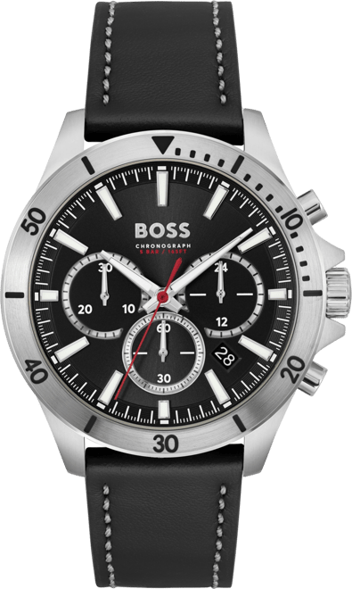 Men's Chronograph Troper Black Leather Strap Watch 45mm