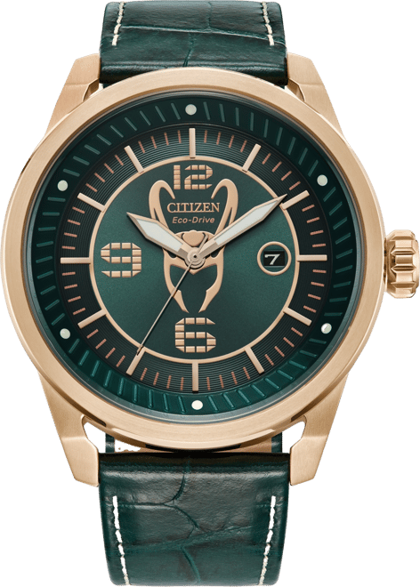 Eco-Drive Men's Marvel Loki Green Leather Strap Watch 45mm