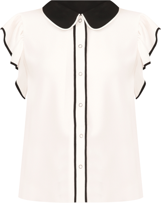 Women's Contrast Trimmed Flutter Sleeve Blouse