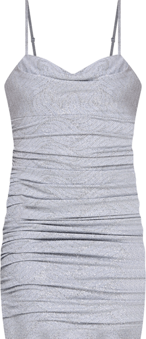 Juniors' Glitter-Print Ruched Mini Dress