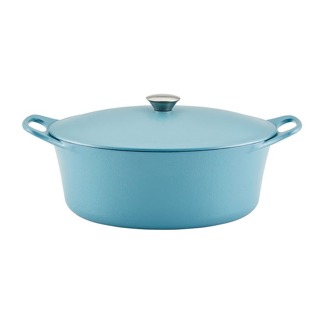 8 qt. Oval Non-Stick Cast Iron Dutch Oven in Light Blue with Lid
