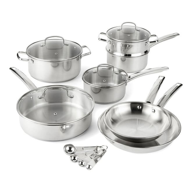 KitchenAid 3-Ply Cookware Set 15-in Stainless Steel Cookware Set with Lid(s)  Included in the Cooking Pans & Skillets department at