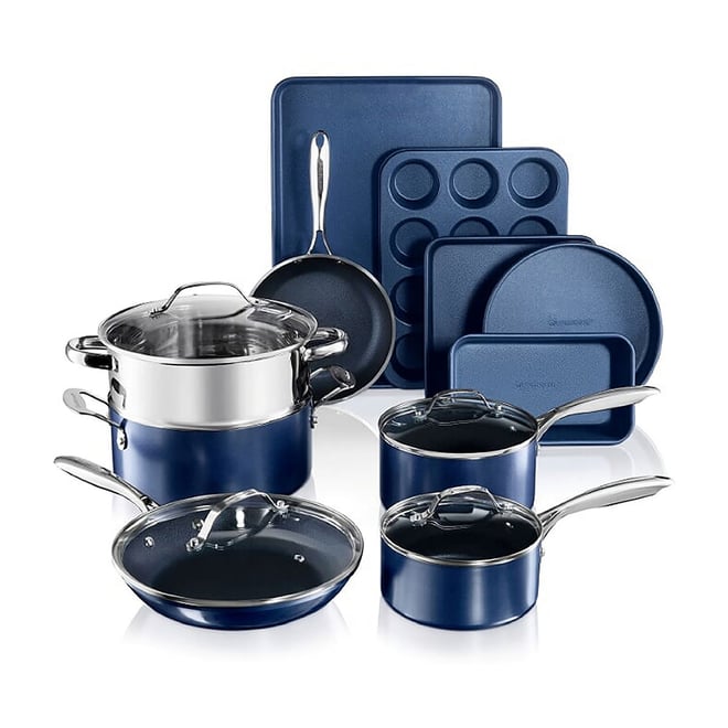 Farberware Dishwasher Safe Nonstick Cookware Pots and Pans Set, 15 Piece,  Blue