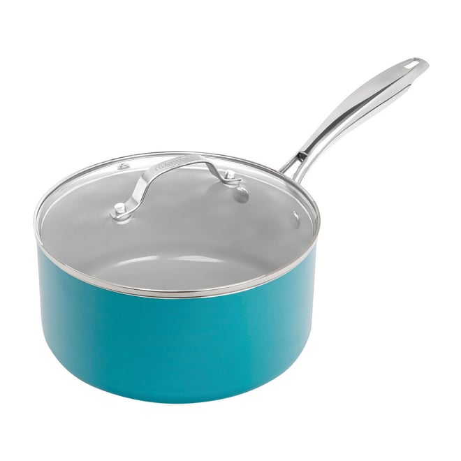 Gotham Steel Aqua Blue 3-qt. Nonstick Sauce Pan with Tempered Glass Lid