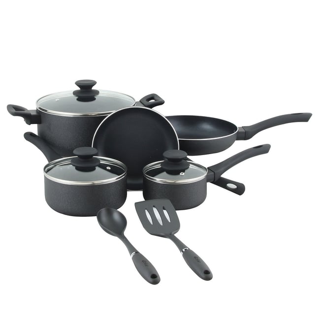 Oster 10 Piece Non-Stick Aluminum Cookware Set in Black and Grey Speckle