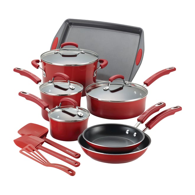 Martha Stewart 14-Piece Non-Stick Aluminum Cookware Set-Red
