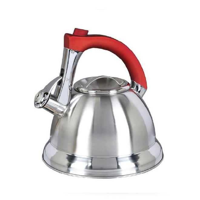 Mr. Coffee Collinsbroke 2.4 Quart Stainless Steel Tea Kettle with Red Handle