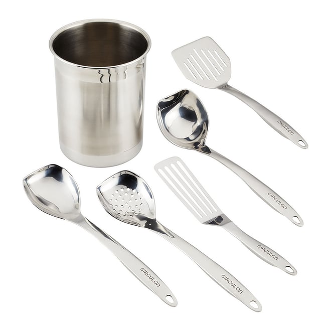 Circulon Tools Stainless Steel Kitchen Tools with Crock Set, 6-Piece, Stainless Steel