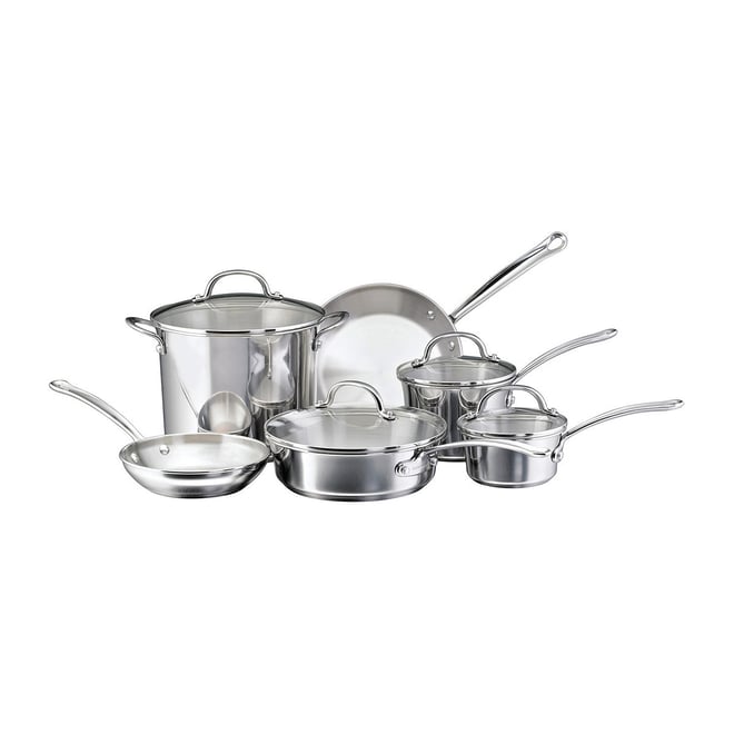 Farberware 10-Piece Millenium Stainless Steel Cookware Set, Silver