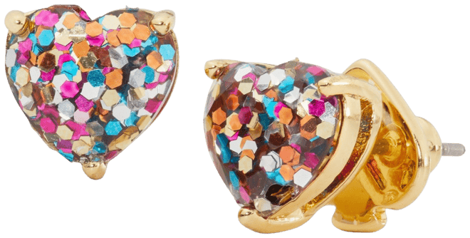 Gold-Tone Stone Heart Stud Earrings
