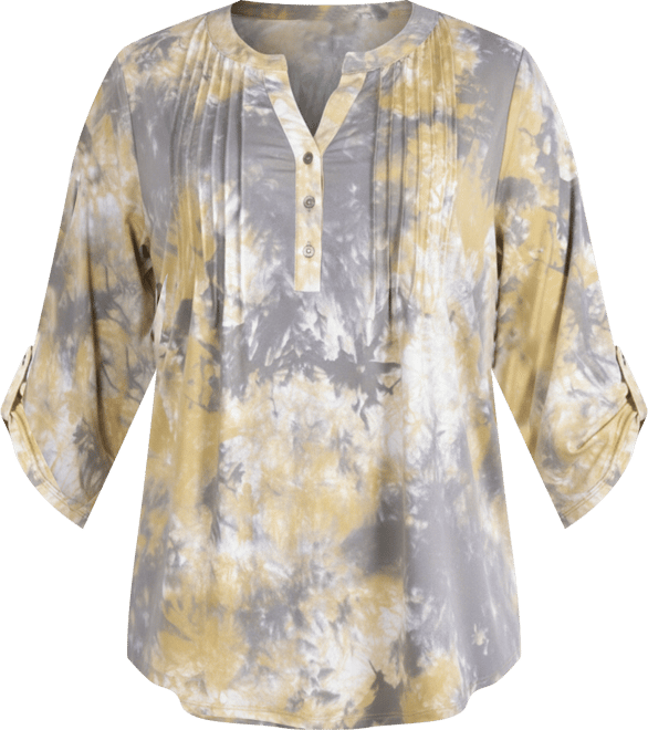 Plus Size Knit 3/4 Sleeve Roll Tab Top