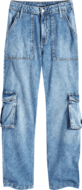 Blue High Rise Utility Cargo Jeans