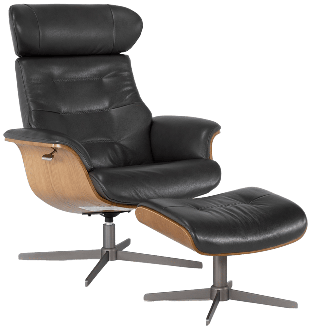 Amala Brown Leather Reclining Swivel Arm Chair with Adjustable Headrest And  Ottoman