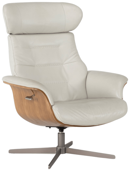 Amala Bone Leather Reclining Swivel Arm Chair with Adjustable Headrest And  Ottoman