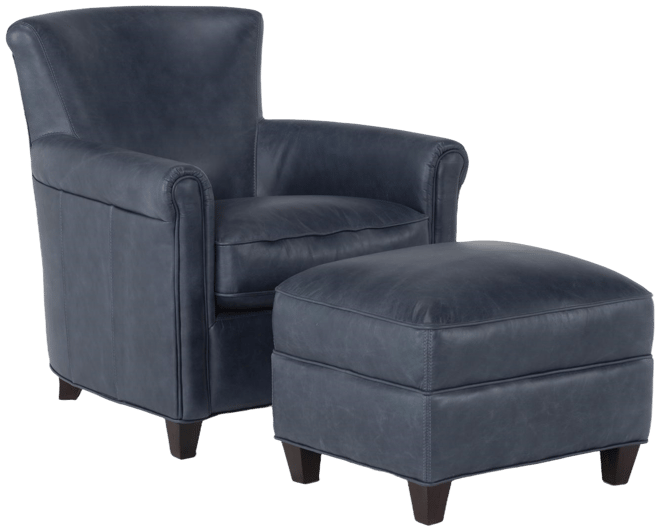 Navy blue leather chair and outlet ottoman