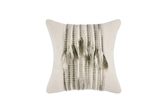 20X20 Ivory + Taupe Stitch Fringe Throw Pillow