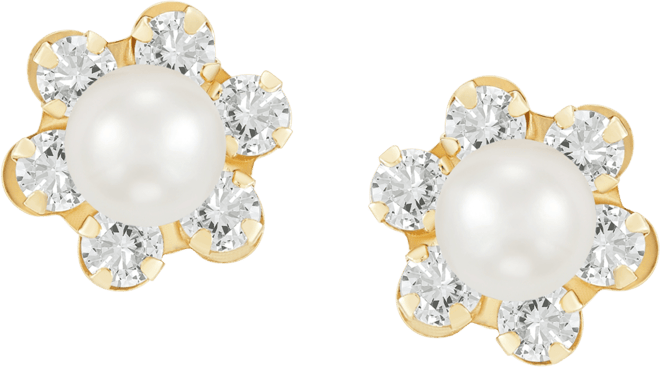 Children's Cultured Freshwater Pearl (3-3/4 mm) and Cubic Zirconia Stud Earrings in 14k Gold
