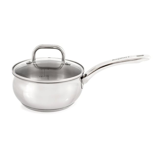 BergHOFF Belly Shape 18/10 Stainless Steel 9.5 Deep Skillet With Glass Lid  3.2Qt.