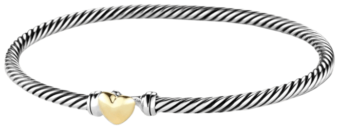 Cable Collectibles Heart Bracelet in Sterling Silver with 18K Yellow Gold,  3mm