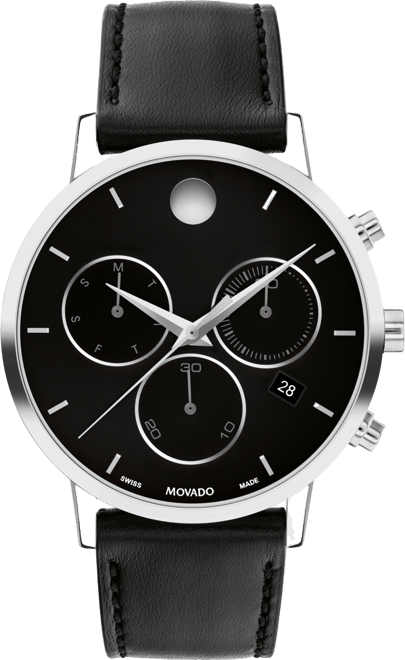 Movado Men's Museum Classic Swiss Quartz Chrono Black Leather