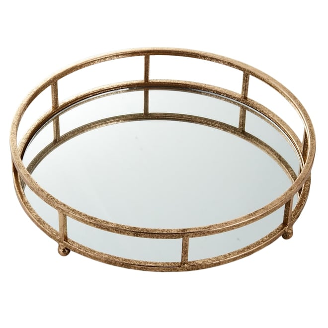 Gold Mirrored Round Metal Tray, 14