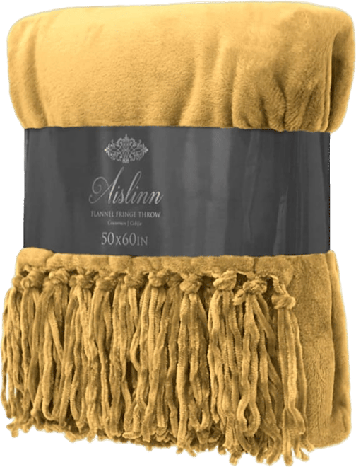 Ochre Fringe Plush Throw Blanket 50x60