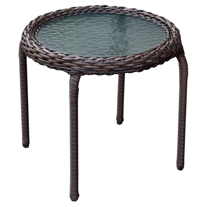 Outdoor Wicker Tempered Glass Top End Table