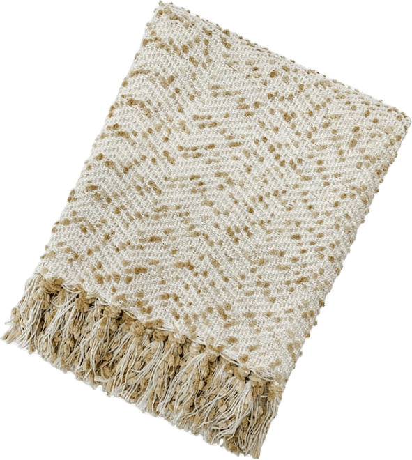 Tan Acrylic Yarn Woven Throw Blanket, 50x60