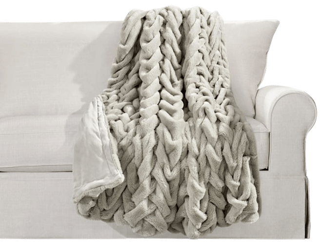 Chunky Knit Faux Fur Throw Blanket 50x60